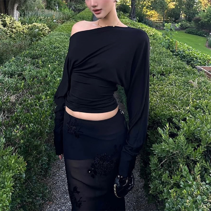 2026年 レディース ワンショルダートップ 長袖Tシャツ  - Blouse Off Shoulder のレビューと価格