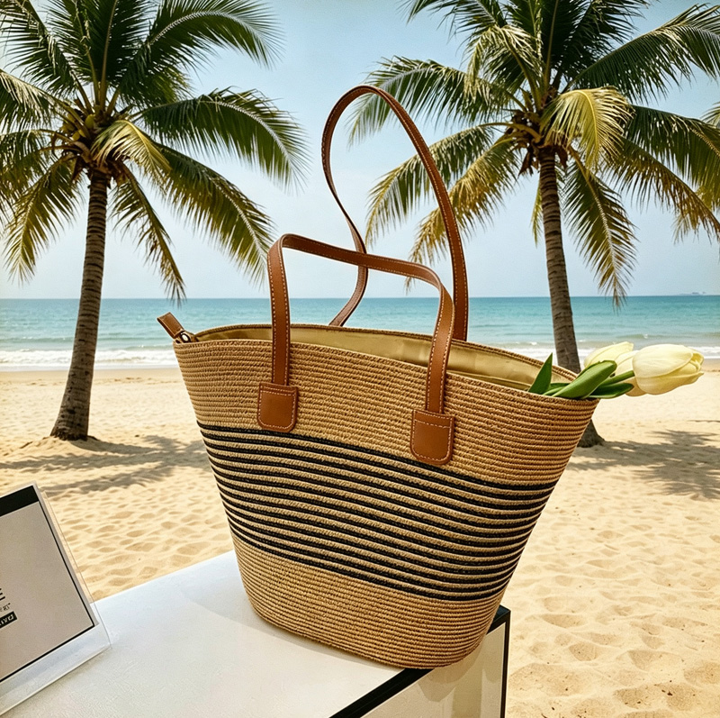CLAREGQI レディース ストライプストロートートバッグ - Tote Bag Beach のレビューと価格