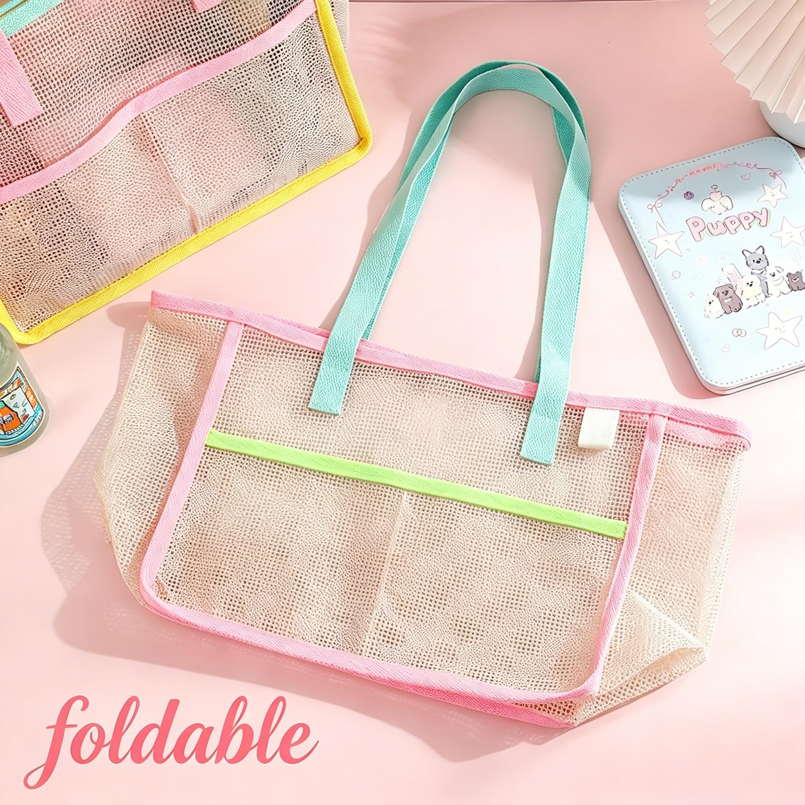女性用ビーチバッグ カラフルな折りたたみ式ネットサンドトート - Tote Bag Beach のレビューと価格