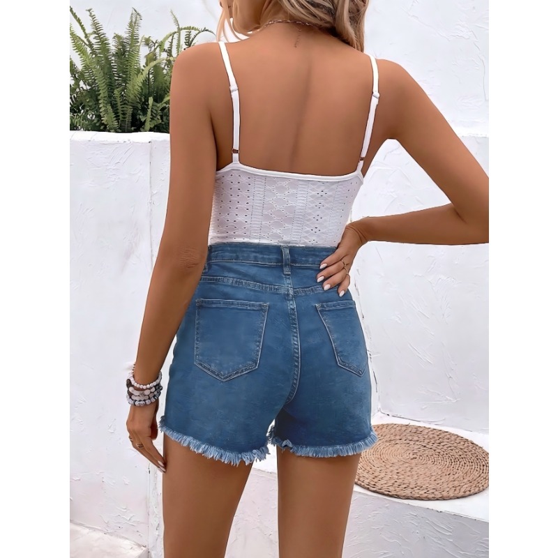 レディースハイウエストデニムショートパンツ 2026夏新作  - Shorts Denim Frayed のレビューと価格