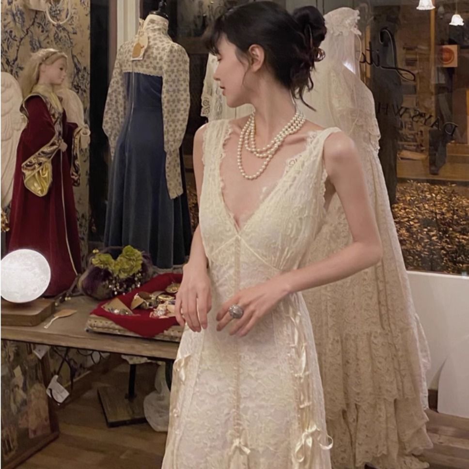 ゴシックレースドレスセクシーなマキシドレスホルターY2kヴィ - Maxi Dress Halter のレビューと価格